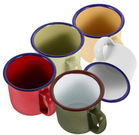 Zerodeko Juego De 5 Tazas Esmaltadas Vintage Taza Esmaltada 100ml 6cm | Para Té Café Sopa Y Cerveza Colores Surtidos Para Camping Picnic Fiestas Y Reuniones Familiares