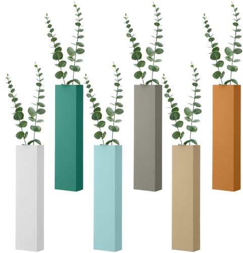 Chunful 6 Pcs Wood Boho Wall Planter Hanging Vertical Wall Vases for Indoor Plants Dried Flowers Faux Greenery Rustic Bohemian Home Decor for Living Room Hallway Office Bedroom Bathroom Apartment