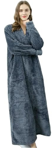 WISEHUBY Kvinnors vinterbadrock, extra lång och varm badrock, graviditet blixtlåsstil, plusstorlek myskläder unisex stil-grå-XL