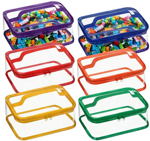 6 Stück PVC Spielzeug Aufbewahrung, Aufbewahrungstaschen Wasserdicht Puzzle Aufbewahrung Klar Spielzeug Organizer mit Reißverschluss für Puzzles Blöcke und Brettspiele