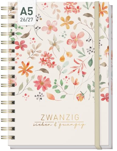 Häfft® Lieblings-Timer Ringbuch-Kalender 26/27 A5 Wild Blossoms | 17 Monate Wochenplaner mit schönem Hardcover und Spiralbindung, hübscher Terminkalender von August 26 bis Dezember 27
