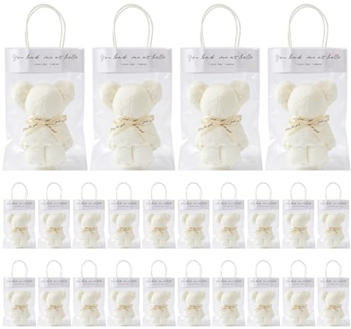 Baby Shower Favors Boy Girl Paquete de 24 toallas de cerveza, suave terciopelo coral Baby Shower Favors para invitados, lindas toallas de mano dobladas en forma de oso para bodas, suministros de fi