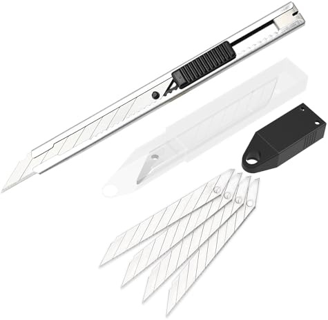 Ehdis 1 Cutter + 10 lame de rechange pour cutter 9mm Snap Off Lames de 30 degrés Slim Gaine en acier inoxydable Coupe-boîtes verrouillable Couteau graphique