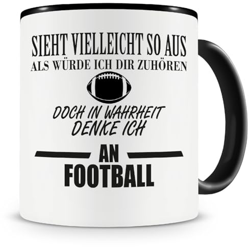 Samunshi® Ich denke an Football Tasse Kaffeetasse Teetasse Kaffeepott Kaffeebecher Becher 300ml schwarz