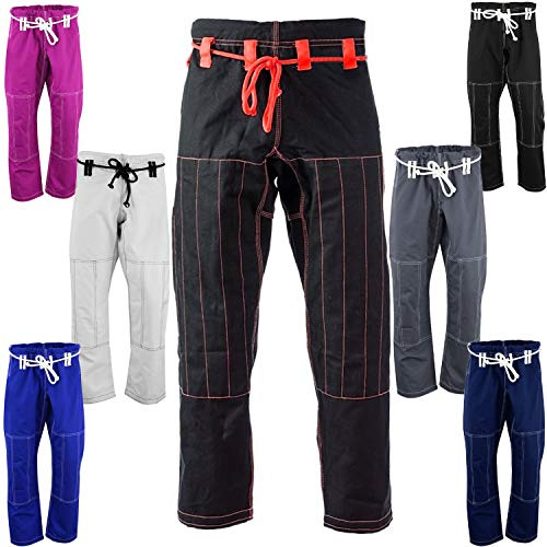 AKRON BJJ Gi Pants Brazilian Jiu Jitsu Gi Martial Arts MMA Grappling Kimono New (Black-Red, A3)
