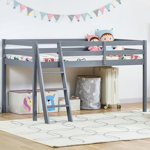 Vida Designs Sydney Single Bunk Bed | Grey | Solid Pine Wood | 3ft | Ladder | High Sleeper Design & Guard Rails | Space-Saving | Storage | Versatile | Children Bedroom Furniture