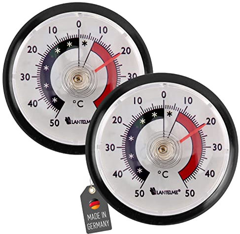 Lantelme 2 Stück Kühlschrankthermometer Selbstklebend Temperatur + - 50°C | Analog Bimetall Thermometer Set für Kühlschrank Gefrierschrank Kühltheke Kühlregal Eisfach Kühlfach (Schwarz)