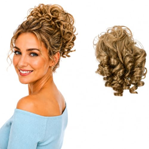 CAISHA Haarteil Haargummi Dutt Gelockt Messy Bun Dunkelblond G3L