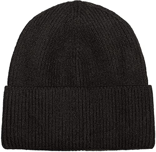 styleBREAKER Unisex Strickmütze mit Rippenmuster und breiter Krempe | Doppelt gestrickte Beanie Wintermütze | Warme Feinstrick Haube für Damen und Herren in vielen Farben, Farbe:Schwarz