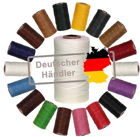 Langlauf Schuhbedarf Ledergarn gewachst 1mm x 0,3mm I Sattlergarn - gewachster Faden aus Polyester stabil & haltbar I Wachsgarn Forellenfaden Outdoor Nähgarn in Profiqualität (weiss)