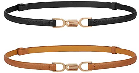 WHIPPY 2er-Pack schmaler Taillengürtel für Damen Verstellbarer dünner Gürtel Schmaler Ledergürtel mit Gold metallschnalle für Kleid