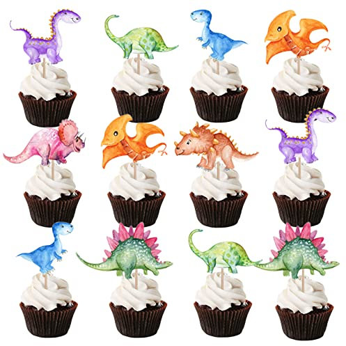 42 Stück Dinosaurier Topper, Dinosaurier Cupcake Topper, Dinosaurier Cupcake Wrappers, Dino Thema Geburtstagstorte Dekoration für Kinder Geburtstag Baby Shower Party Dekorationen Zubehör