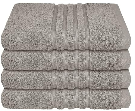 Schiesser Handtuch | 4er Set | 100% Baumwolle | Hellgrau | Hoch-Tief-Optik | 50x100 cm | weich & saugstark | sorgfältig eingenähter Kordelaufhänger | OEKO-TEX® MADE IN GREEN