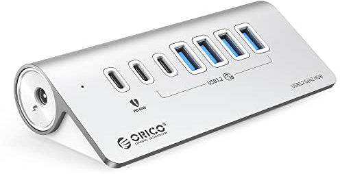 ORICO USBC 3.2 Gen 2 Hub 7 Porte, 10 Gbps Hub USB C con 4 Tipo A, 2 Tipo C, PD 60W, Multiporta Adattatore in Alluminio con 1.0m Cavo per Macbook, Macbook Pro, Scrivania