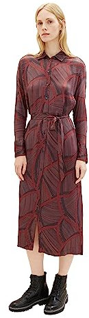 TOM TAILOR Damen Satin Maxikleid mit Muster & Bindegürtel