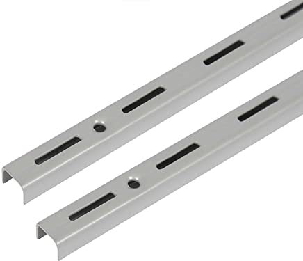 Toolerando Wandschiene für Regalträger, 1-reihig, pulverbeschichteter Stahl, Rasterabstand 50 mm, 2 Stück, Länge 100 cm, Silber