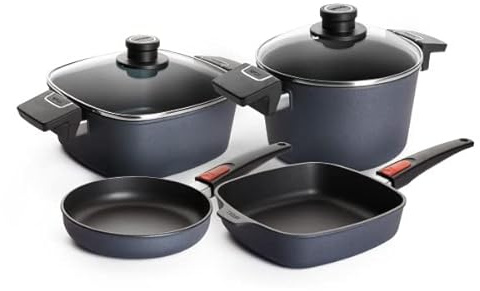 WOLL – Diamond Lite Set: Pfanne Ø 20, Pfanne 22×22, Kasserolle 22×22, Topf Ø 20 – Aluminiumguss mit Diamant-Antihaft – induktionsgeeignet & backofenfest – für alle Herdarten