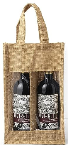 Juego de 3 bolsas de vino, bolsas de vino, bolsa para botellas de vino, bolsa de yute laminado resistente para 2 botellas con ventana, sostenible, presentación (doble botella)