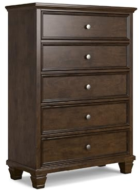 Signature Design by Ashley Danabrin Traditional 5 Drawer Chest for Bedroom, Dark Brown