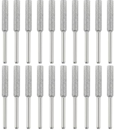 3/16 4.8mm Chainsaw Sharpening Grinding Stone File | Diamond Chainsaw Sharpener Bits Chain Saw Grinder Sharpener Tool for Chainsaw Jade Gem Stone Carving (20PCS/Silver)