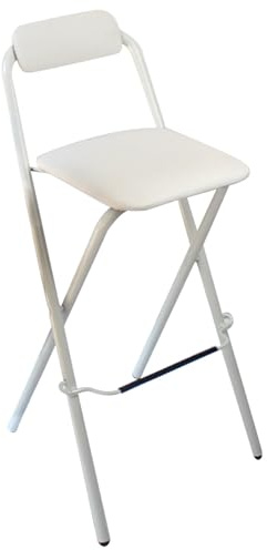 Sgabello Alto Pieghevole, Sgabelli Bar, Sedie Pieghevoli da Interno, Sgabello Alto Pieghevole con Schienale, Sedie Pieghevoli, Sala Giochi Ricreativi (Color : White 1pcs, Size : 60cm/24in)