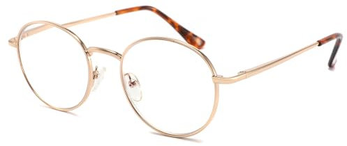 LANLANG Lesebrille 1,0 mit blaulichtfilter für herren damen, Anti Eyestrain UV Lesebrille mit 0-4,0 Dioptrien, Metall, Anti-Augen-Ermüdung, Gold, Rund, Leicht, ME-001-Gold, 1,0 Dioptrien