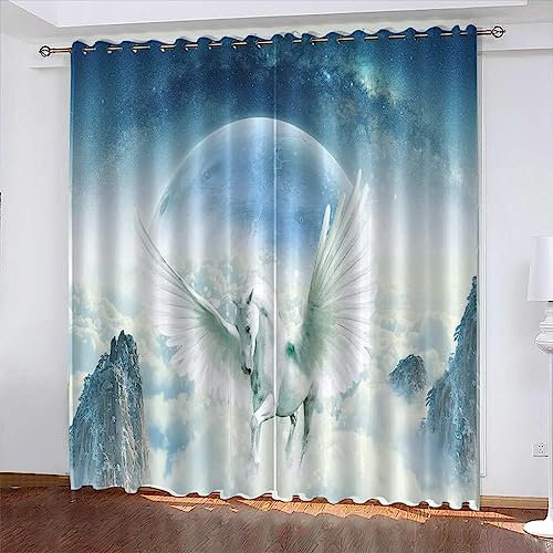 Kinder Vorhang Blickdicht Thermovorhang Tierische Einhorn-Fantasie Gardinen Wohnzimmer Vorhänge Kinderzimmer Geräuschreduzierung Dekoration Für Schlafzimmer Wohnzimmer Küche Fenster 280 B X 2-6R1K8O0I