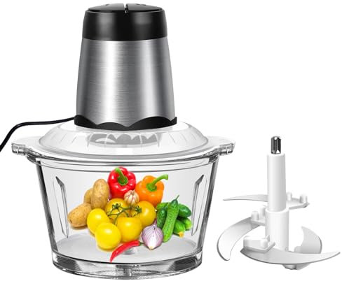 Vegetable Chopper 2L Food Chopper Mini Chopper with Glass Bowl Multi Chopper Electric Processor Blender to Chop Veggies, Fruits, Herbs, Tomato, Garlic, Onion, 2 Speeds