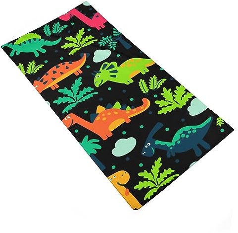 Strandtücher, Niedliche Bunte Cartoon Dinosaurier Schwarz Duschtücher Mikrofaser Sporthandtücher Sandfreie Reisetuch Für Strand Pool Outdoor 80X130Cm