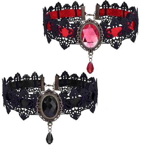 UILYNIU Gothic Schmuck-Set: 2 Stück Gothic Spitze Halsband, Punk Choker, Vampir Choker mit Träne für Halloween-Kostüm Cosplay