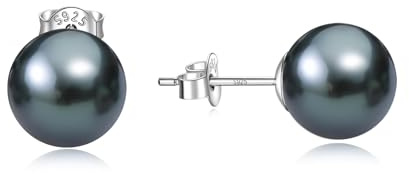 YAMI Salzwasser/Süßwasserperlenohrringe, Perlenohrringe Silber 925, Schwarze Damen Ohrringe Perlen, 6-8.5mm Perlen Ohrringe 925 Silber, Ideal als Geschenk, Geeignet für Verschiedene Anlässe