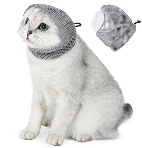 MeiAOBest Katzenmaulkorb, atmungsaktiver Netz-Maulkorb für Haustiere, mit transparenter Maske, Katzen-Mundschutz zur Vermeidung von Beißen und Kauen