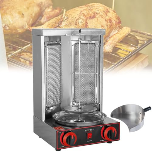 KLYDBMYT Machine à Griller à gaz Verticale Kebab Gyro Griller en Acier Inoxydable Four Rotatif avec 2 brûleurs Machine à rôtir la Viande pour Usage Commercial et Domestique, poêle