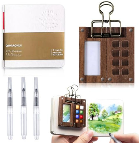 1 Set Mini Scatole da Pittura Ad Acquerello, Strumenti di Pittura Portatili, Mini Viaggio 8 Griglie, Scatola per Acquerelli, per Acquerello, Tavolozza per Schizzi in Legno, per Pittori, Artisti