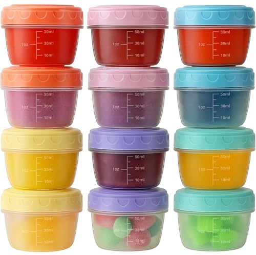 YuLiMirich 12 Stück Kleine Gefrierdosen mit Deckel Plastik, 50ml Auslaufsichere Vorratsdosen, Kleine Dosen zum Einfrieren, Gefrierbehälter für Snacks, Saucen