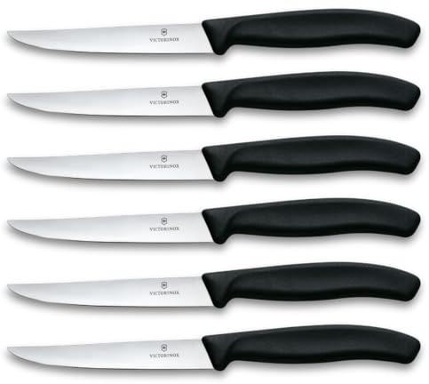 Victorinox Swiss Classic Profi Steakmesser-Set, 6-teilig, Tafelmesser, Spitz, Gerade Klingen, 11 cm, Scharf, Robuste Kunststoffgriffe, Schwarz