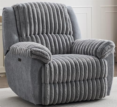 Comfort Stretch Oversized Power Recliner Zero Gravity with USB Port for Big Man Faux Fur Electric Extra Large Reclining Chairs for Living Room Soft Lumbar Support,26 Seat Width Grey