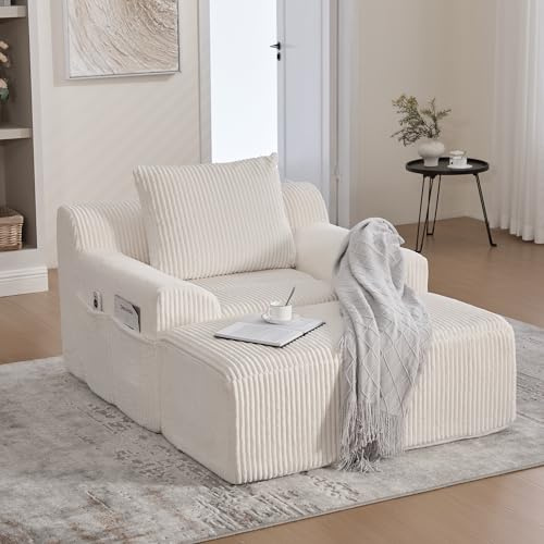 Ligterra Boneless Couch, Cloud Couch mit Pedalen Modernes Cord Bodensofa, Lesesessel aus Kordsamt mit Seitentaschen und Kissen, Gepolsterter Sessel, Keine Montage erforderlich Geei（Beige）