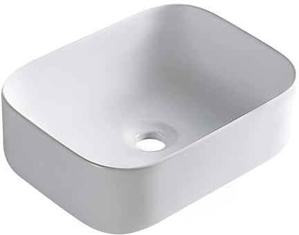 Balneo NATRA Lavabo sobre Encimera Rectangular 40,5x30 cm con Orificio para Grifo, Moderno, Resistente a Químicos, Blanco Brillante de Conglomerado, Agradable al Tacto