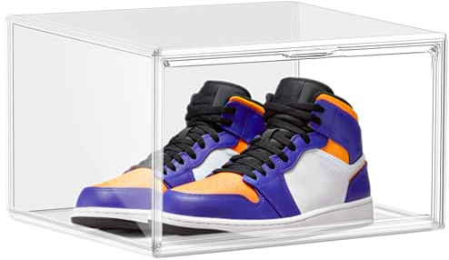 Transparent Sneaker Box 1 Stück Kunststoff Schuh Aufbewahrung Box Fit EU 46, stapelbare Schuh Display Case mit Magnet Acryltür, transparente klare Kunststoff Sneaker Boxen Boot Handtasche Organizer