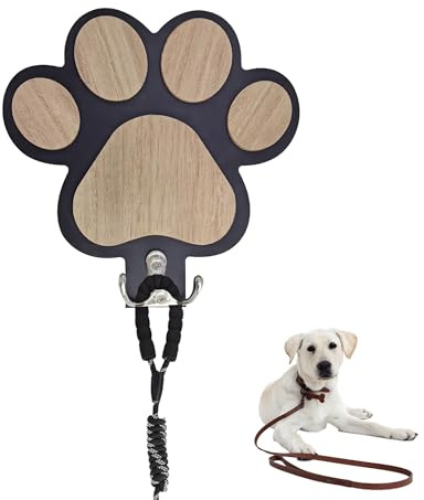 Hundeleinenhalter Wand, Hundeleinen Halterung Wand, Selbstklebend Hundegarderobe Holz, Hunde Garderobe mit Haken Ohne Bohren für Hundezubehör & Halsband, Dog Leash Holder for Wall, Schwarz