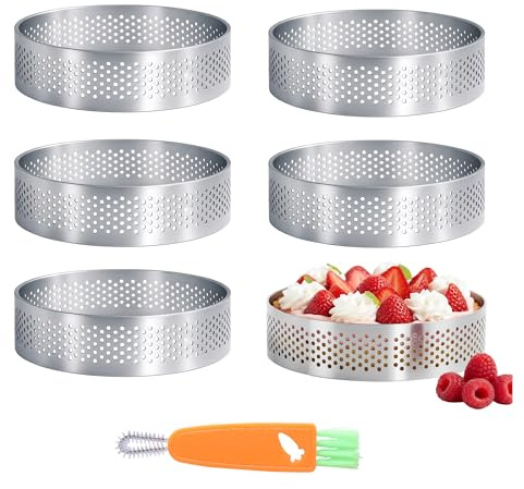 6 Stück Ø 8 cm Tartelette Förmchen,430 Edelstahl Tartelette Förmchen Dessertringe 8cm,Pie Form Backring Tortenring Dessertringe Perforierter Crumpet Rings,Backringe für Minikuchen Mini-Pizzen Muffins