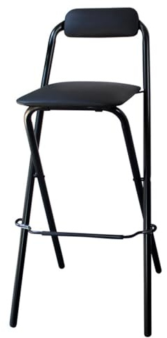 QTWLG Sgabello Pieghevole 50cm 55cm 60cm 65cm 70cm 75cm Sedie Pieghevoli Portatile Sgabello Da Bar Con Schienale E Poggiapiedi(Black,60cm)