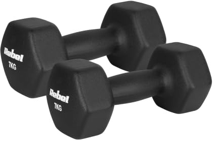 REBEL ACTIVE HEX Hantelset 2x 7 kg Gusseisen Neoprenhanteln Kurzhanteln Set rutschfest Sechskantform