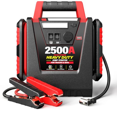 MyAnts Booster de Batterie Voiture Puissant 2500A avec Gonfleur 150 PSI, Démarreur 12V pour Moteurs Essence/Diesel jusqu'à 8.0L, Batterie Externe 20000mAh, Lampe LED 500LM pour Camion, Moto, SUV