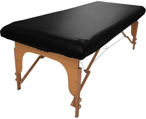 Joygoodta Massagebordsskydd, PU-läder lakan med elastisk rem, maskintvättbar massagestängöverdrag för spa, salong, hem (svart, 180 x 70 x 8 cm)