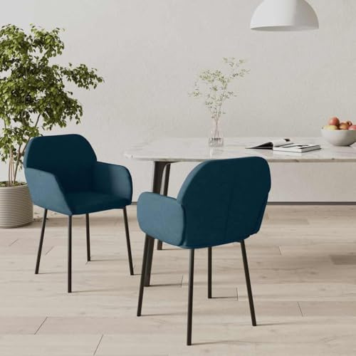 Augerqir Esszimmerstühle 2 STK Blau Samt Polsterstuhl mit ergonomischer Rückenlehne und gepolsterter Sitzfläche für Esszimmer Küche Wohnzimmer, Metallrahmen robust, Armlehnstuhl komfortabel