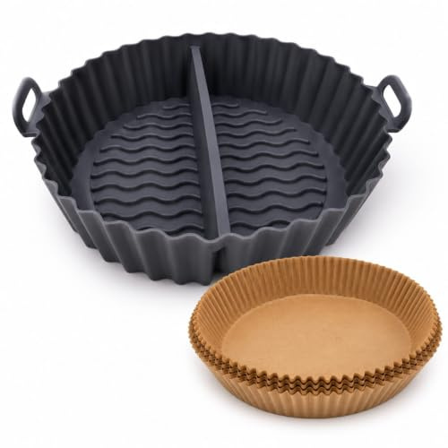 DK INNOVA Molde Silicona Partido Air Fryer + Papeles Desechables Redondos
