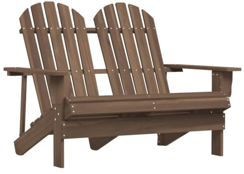 YuuSsea Adirondack-trädgårdsbänk 2-sitsig massiv gran brun, väderbeständig, med armstöd och ergonomiskt ryggstöd för balkong, terrass, utomhus och campingkomfort