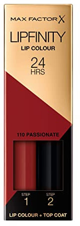 Max Factor Lipfinity Lip Colour Passionate 110 – Kussechter Lippenstift mit 24h Halt ohne auszutrocknen, mit intensiver Farbabgabe, präzisem Applikator & intensiv pflegendem Gloss-Top Coat